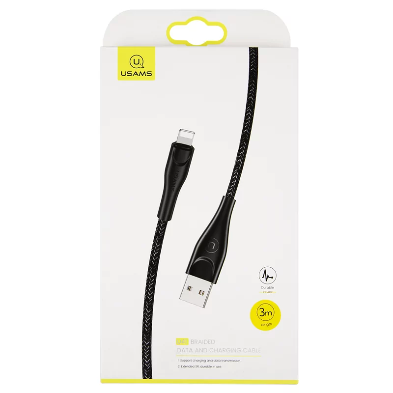 Дата-кабель Usams SJ397 USB-Lightning 3 м, чёрный 4