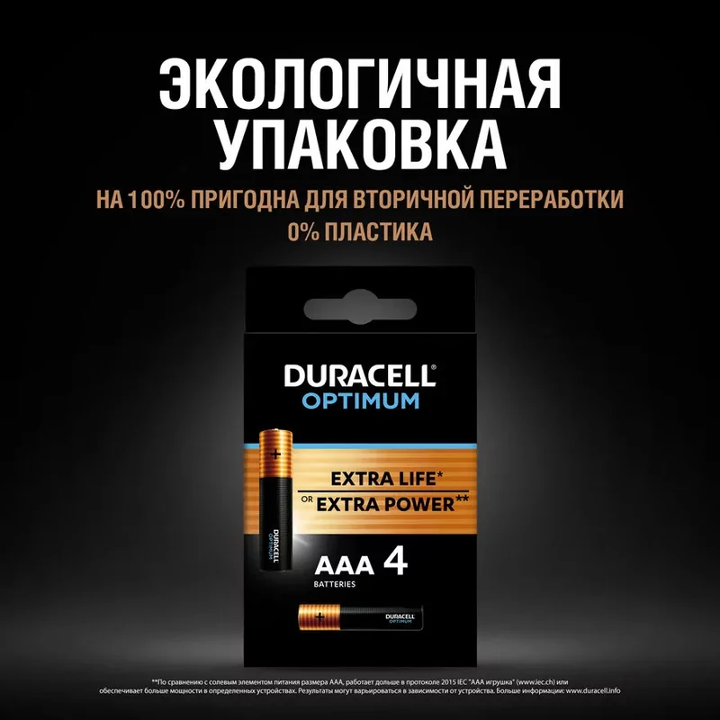 Батарейка ААА Duracell LR03/4BL Optimum 6