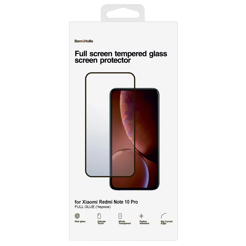 Защитное стекло Barn&Hollis для Xiaomi Redmi Note 10 Pro, чёрная рамка 3