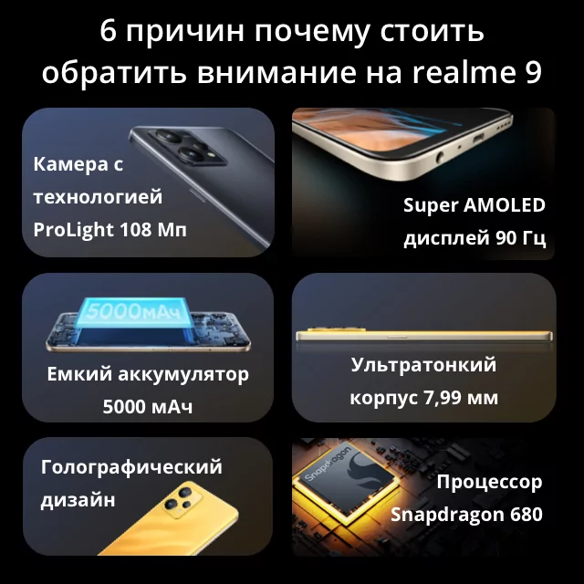 Смартфон Realme 9 4G 6/128 ГБ Sunburst gold 34