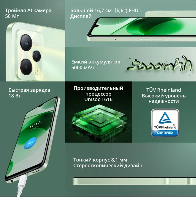 Смартфон Realme C35 4/64 ГБ Glowing green 25