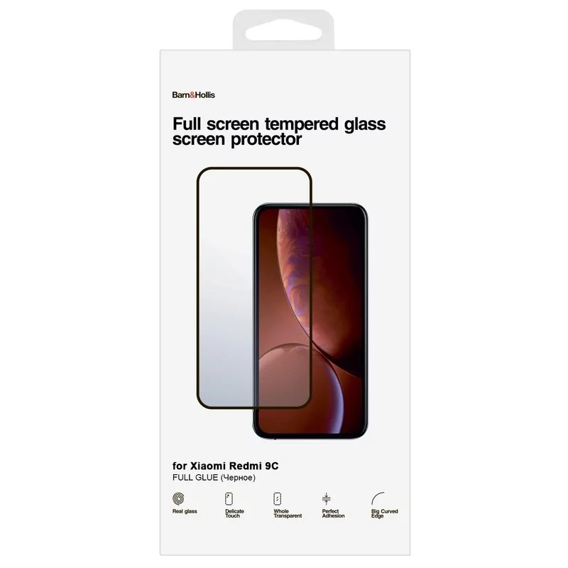 Защитное стекло Barn&Hollis для Xiaomi Redmi 9C, чёрная рамка 3