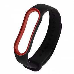 Ремешок двухцветный Red Line для фитнес-браслета Xiaomi Band 5/6, чёрный с красной окантовкой