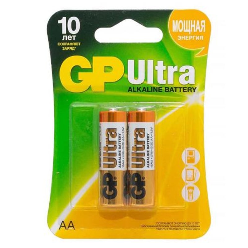 GP Батарейка алкалиновая GP Ultra Alkaline 15А AA, 2 шт.