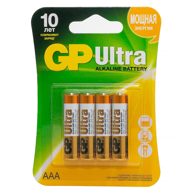 GP Батарейка алкалиновая GP Ultra Alkaline 24А AАA, 4 шт.