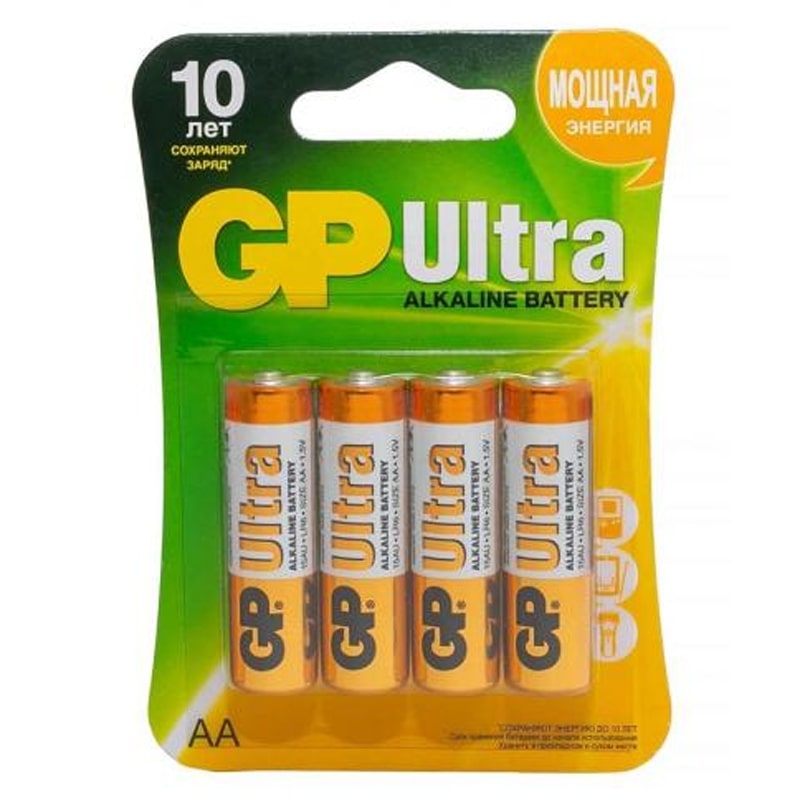 GP Батарейка алкалиновая GP Ultra Alkaline 15А AA,  4 шт.