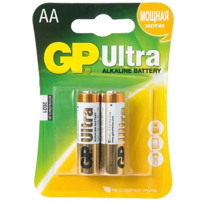 GP Батарейка алкалиновая GP Ultra Alkaline 15А AA, 2 шт.