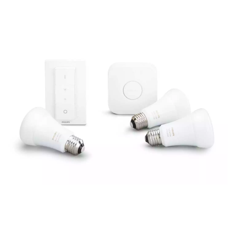 

Комплект из 3 умных лампочек, блока управления и диммера Philips Hue, белый свет